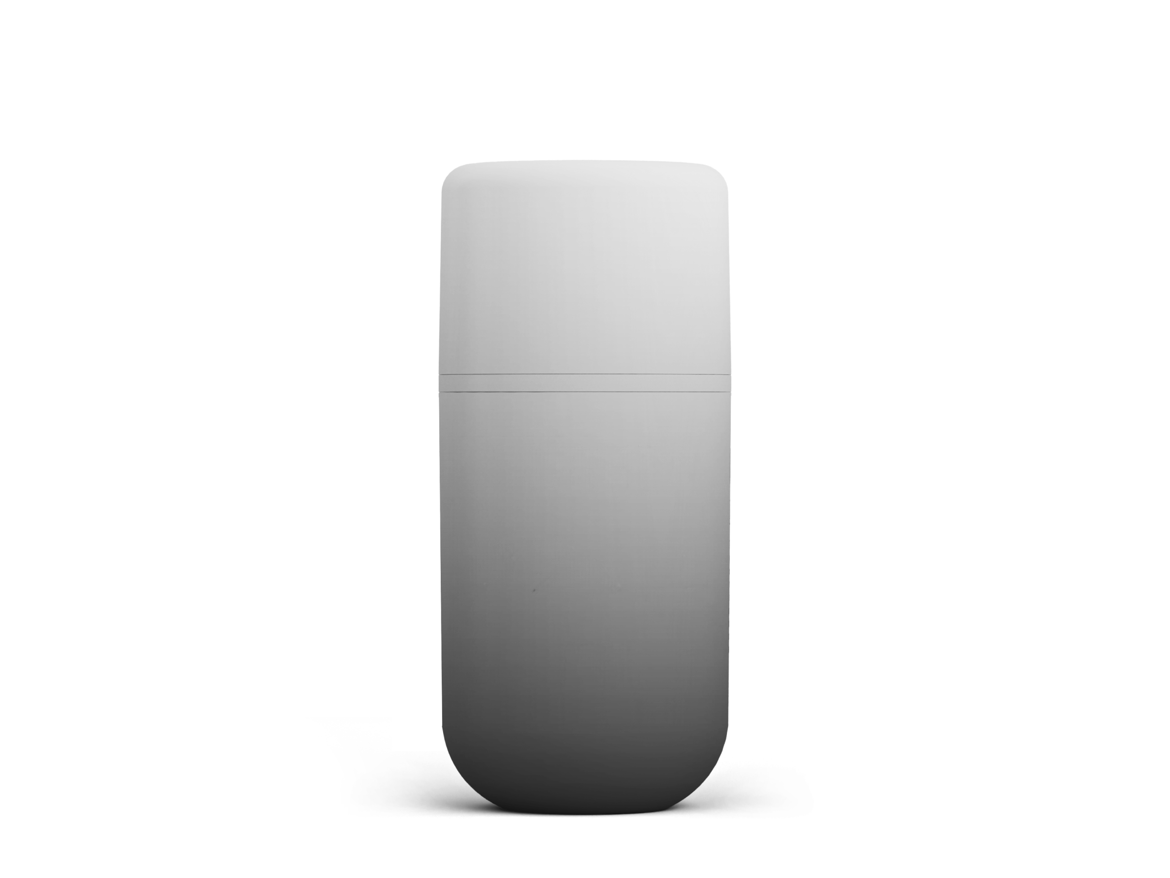 A sleek, minimalistic, cylindrical container with rounded edges, shown against a black background. The container appears to be white or light gray and has a clear dividing line that suggests it can be opened or unscrewed at the midpoint.